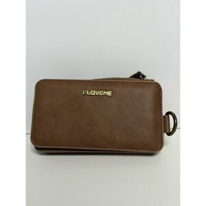 Floveme brown women's wallet, keychain ring, flip case, card slots, phone case‎